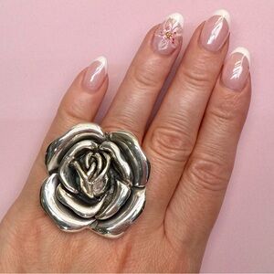 REF5 Handmade S925 Electroform Giant Rose Flower Ring Solid Sterling Silver